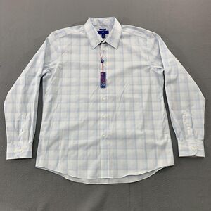 Egara Dress Shirt Mens XL Blue Check Non Iron Slim Fit Stretch Long Sleeve